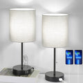 Zestaw lamp stołowych 2 szt. z portami ładowania USB, szare lampy nocne z gniazdkiem, lampy nocne z włącznikiem na sznurku, minimalistyczne nowoczesne lampy biurkowe z materiałowym kloszem do salonu, sypialni, biura