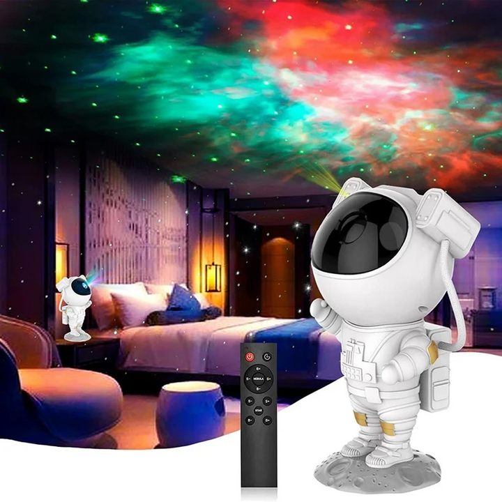 Projektor Nocnej Lampki Astronauty – LED Projektor Gwiezdnego Nieba do Pokoju Dziecięcego, Uspokajająca Nocna Lampka z Projekcją Galaktyki i Kosmosu, Przyciemniana i Regulowana |