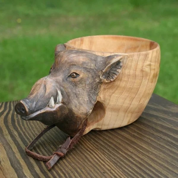 Drewniana Kubek - WildSip - Ręcznie Wykonany Design Zwierzęcy - Przygodowe Nawadnianie