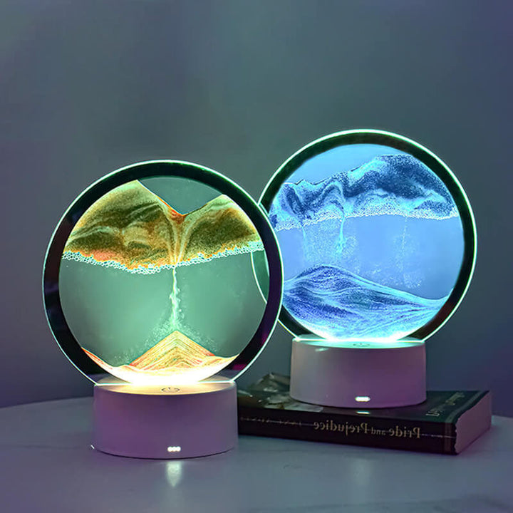 Kreatywna Okrągła Klepsydra z Piaskiem 3D LED Lampka Nocna