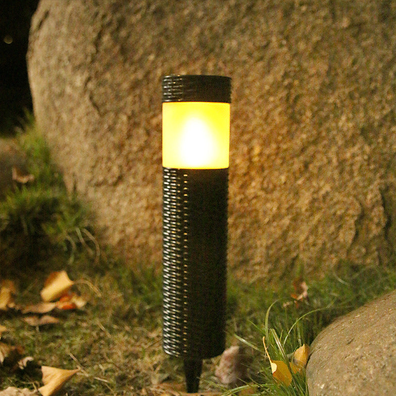 Zewnętrzna Słoneczna Rattanowa Cylindryczna Lampa LED do Ogrodu i Terenów Zielonych