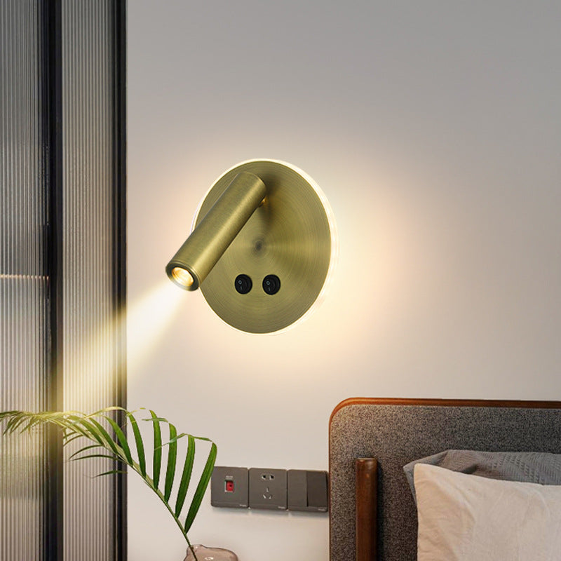 Nowoczesna Minimalistyczna Prostokątna Okrągła Lampa Ścienna LED ze Stali i Aluminium do Sypialni