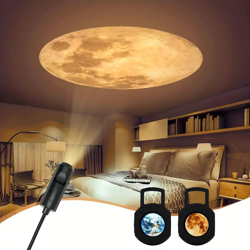 Renan - Duża unikalna lampa projekcyjna (Ziemia i Księżyc)