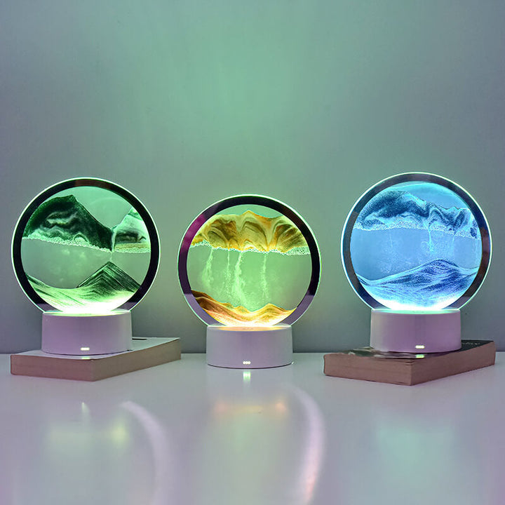 Kreatywna Okrągła Klepsydra z Piaskiem 3D LED Lampka Nocna