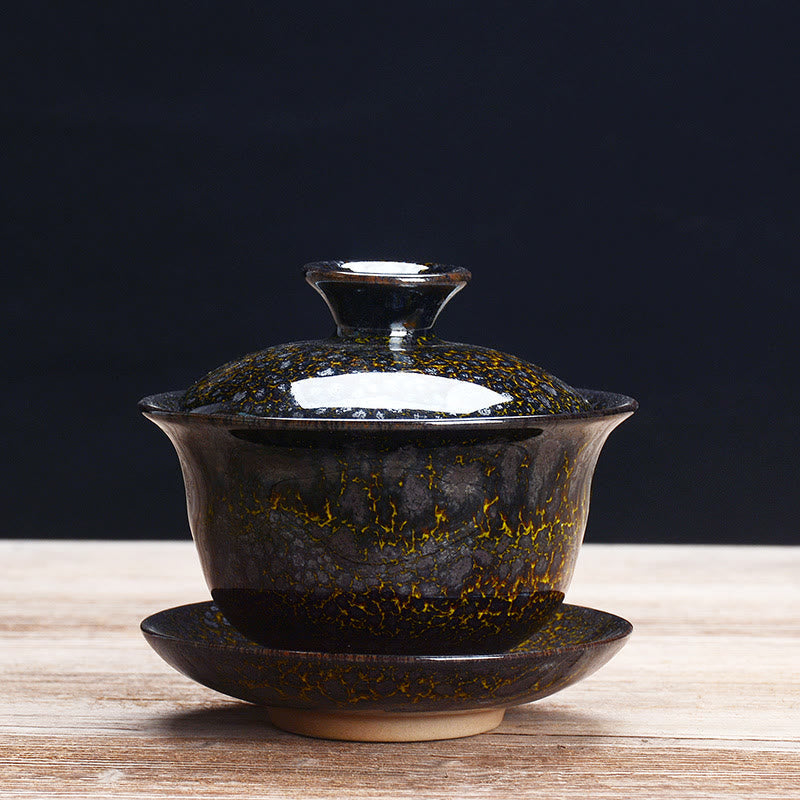 Wintage Kiln Ceramic Gaiwan Sancai Filiżanka do herbaty z talerzykiem i pokrywką