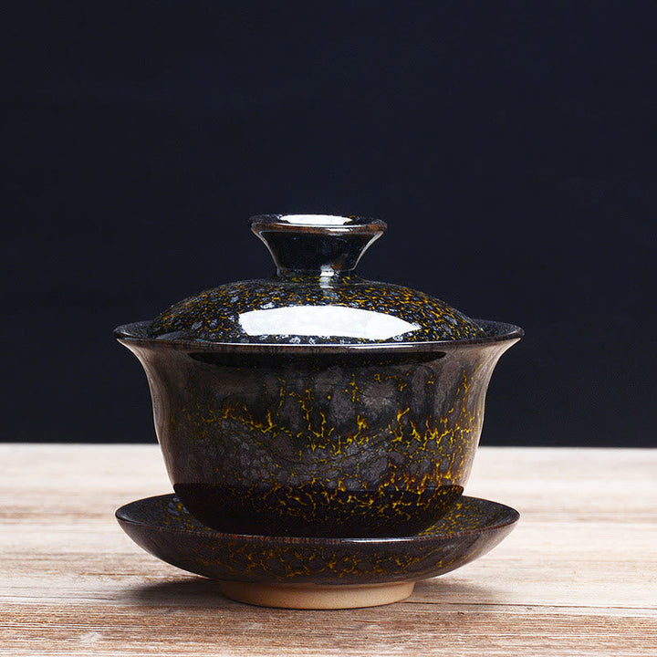 Wintage Kiln Ceramic Gaiwan Sancai Filiżanka do herbaty z talerzykiem i pokrywką