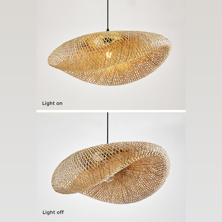 Lampa Wisząca z Wplecionego Rattanu i Bambusa - LED - Światło