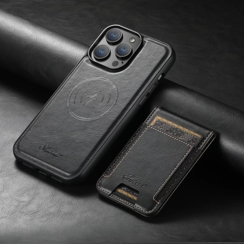 Etui skórzane LuxCase z miejscem na karty i stojakiem – kompatybilne z iPhone |