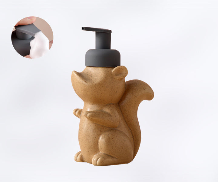 Ceramiczny dozownik do mydła, Pompka piankowa w kształcie wiewiórki, Butelka łazienkowa, Design zwierzęcy, Uzupełnialna wielokrotnego użytku pompka do lotionu do łazienki i kuchni, 510ml/17.2oz