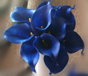 10 morskich niebieskich kwiatów Calla lily PU Real Touch dekoracji ślubnych bukiety dekoracja stołu sztuczne kwiaty dekoracja wnętrz