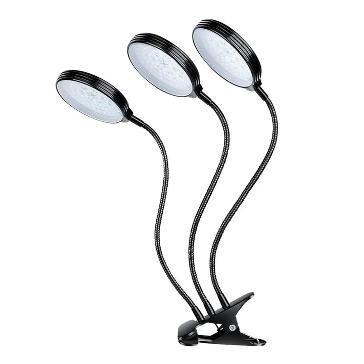 Lampa LED do wzrostu roślin z trzema głowicami, klipsem, zasilaniem USB i regulacją oświetlenia