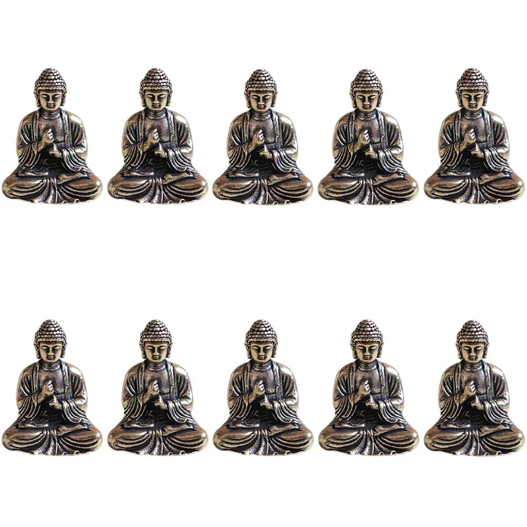 10-częściowa miniaturowa figura Buddy siedzącego z mosiądzu do podróży, kultu buddyjskiego, dekoracja biurka w domu i biurze