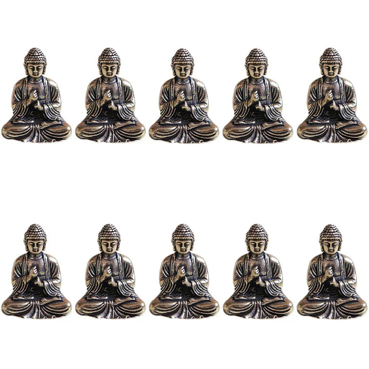 10-częściowa miniaturowa figura Buddy siedzącego z mosiądzu do podróży, kultu buddyjskiego, dekoracja biurka w domu i biurze