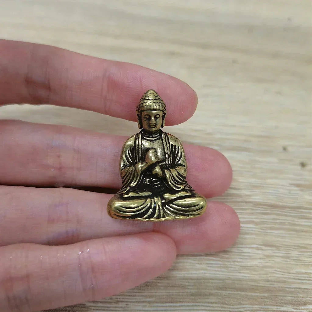 10-częściowa miniaturowa figura Buddy siedzącego z mosiądzu do podróży, kultu buddyjskiego, dekoracja biurka w domu i biurze