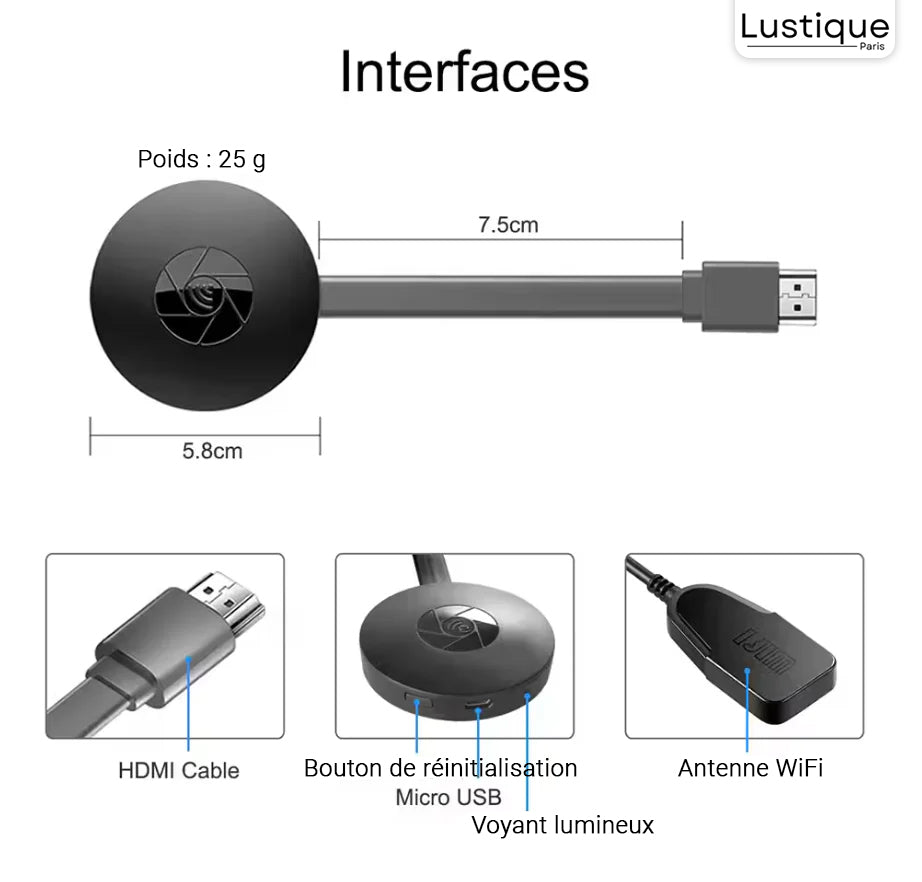Bezprzewodowy adapter HDMI | MediaLink 1080P WiFi Mirroring dla Android, iOS, Windows i Mac