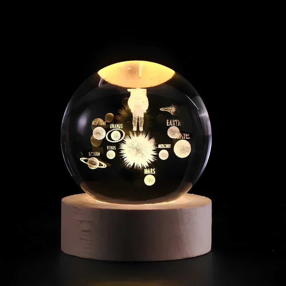 LED Nocna Lampa z Kryształową Sferą 3D