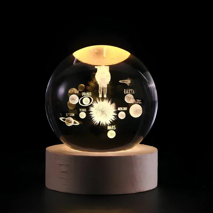LED Nocna Lampa z Kryształową Sferą 3D