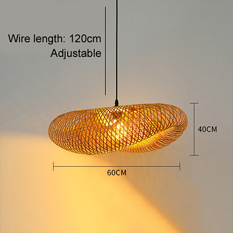 Lampa Wisząca z Wplecionego Rattanu i Bambusa - LED - Światło