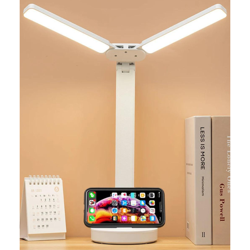 Regulowana Lampa do Czytania - Ładowalna, Przyciemniana z Miejscem na Telefon
