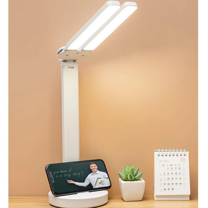 Regulowana Lampa do Czytania - Ładowalna, Przyciemniana z Miejscem na Telefon
