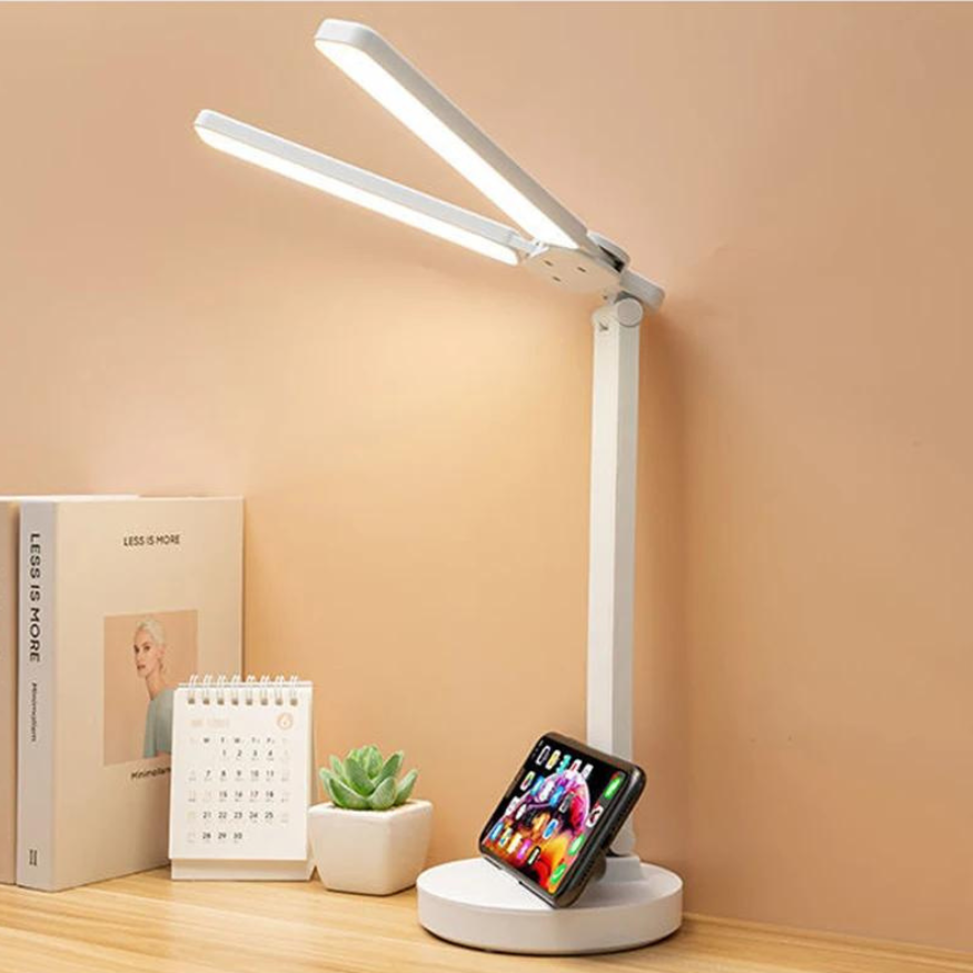 Regulowana Lampa do Czytania - Ładowalna, Przyciemniana z Miejscem na Telefon