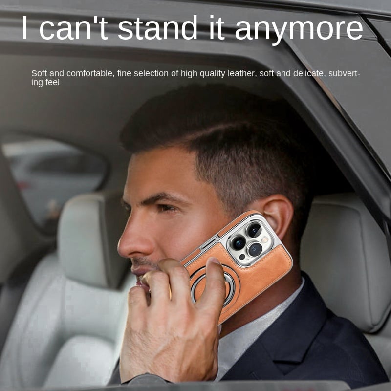 Luksusowy Skórzany Niewidoczny Etui na iPhone z Podstawą