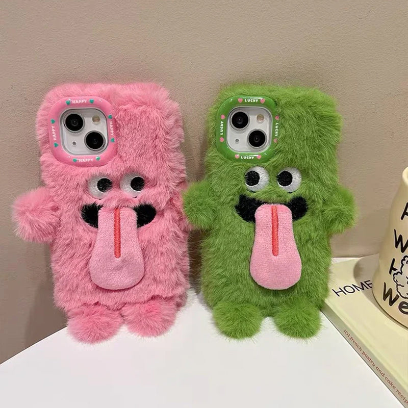 Śmieszny pluszowy pokrowiec na telefon z wystającym językiem do iPhone&