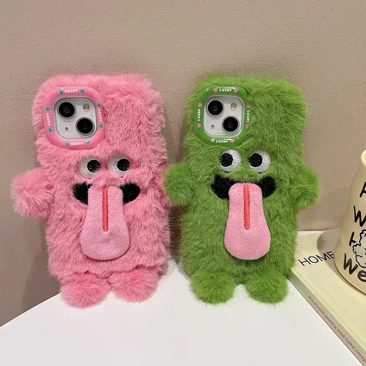 Śmieszny pluszowy pokrowiec na telefon z wystającym językiem do iPhone&