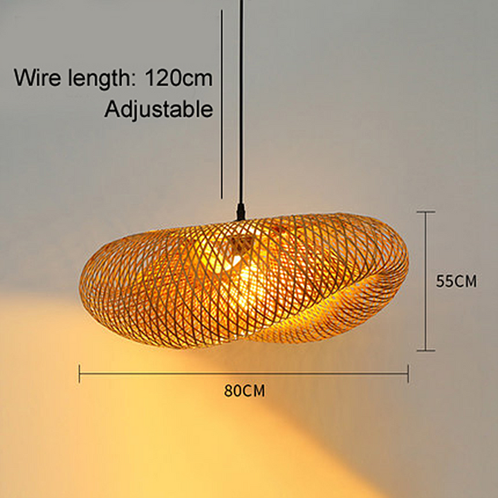 Lampa Wisząca z Wplecionego Rattanu i Bambusa - LED - Światło