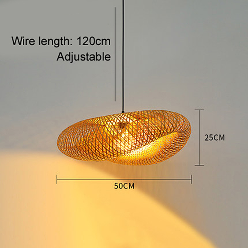 Lampa Wisząca z Wplecionego Rattanu i Bambusa - LED - Światło