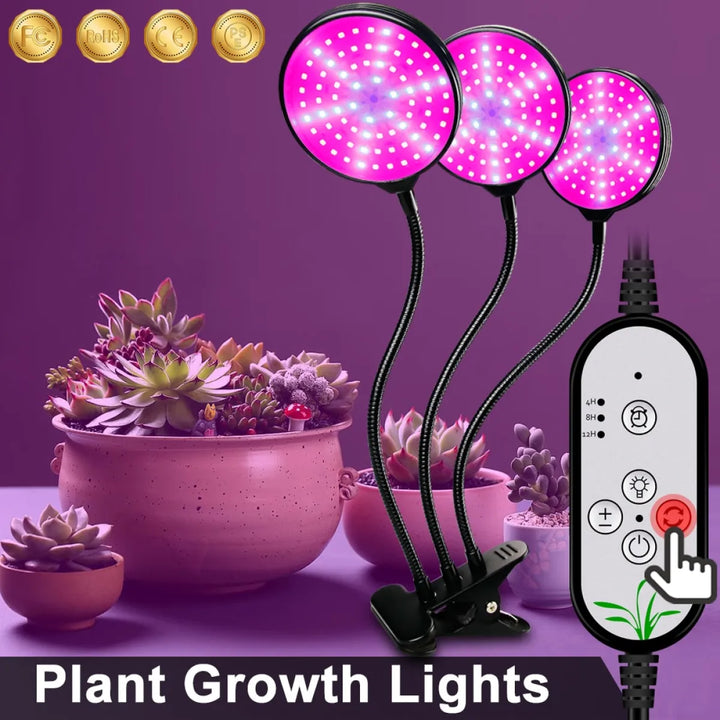 Lampa LED do wzrostu roślin z trzema głowicami, klipsem, zasilaniem USB i regulacją oświetlenia