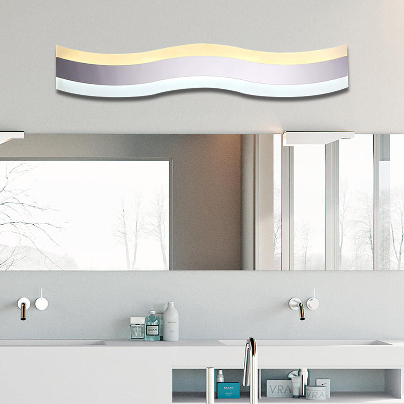 Fala LED Lampa Łazienkowa Akrylowa Pojedyncza Lampa Minimalizm Antyfogowy Lusterko do Makijażu w Ciepłej/Białej, Szerokość 16"/19.5"