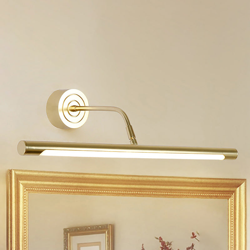 Lustro makijażowe w kształcie cylindra 16"/20" W Slim z oświetleniem LED w stylu modernistycznym, metalowa lampa ścienna w kolorze złotym do sypialni, ciepłe/białe światło