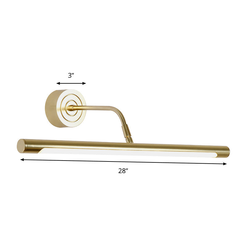 Lustro makijażowe w kształcie cylindra 16"/20" W Slim z oświetleniem LED w stylu modernistycznym, metalowa lampa ścienna w kolorze złotym do sypialni, ciepłe/białe światło