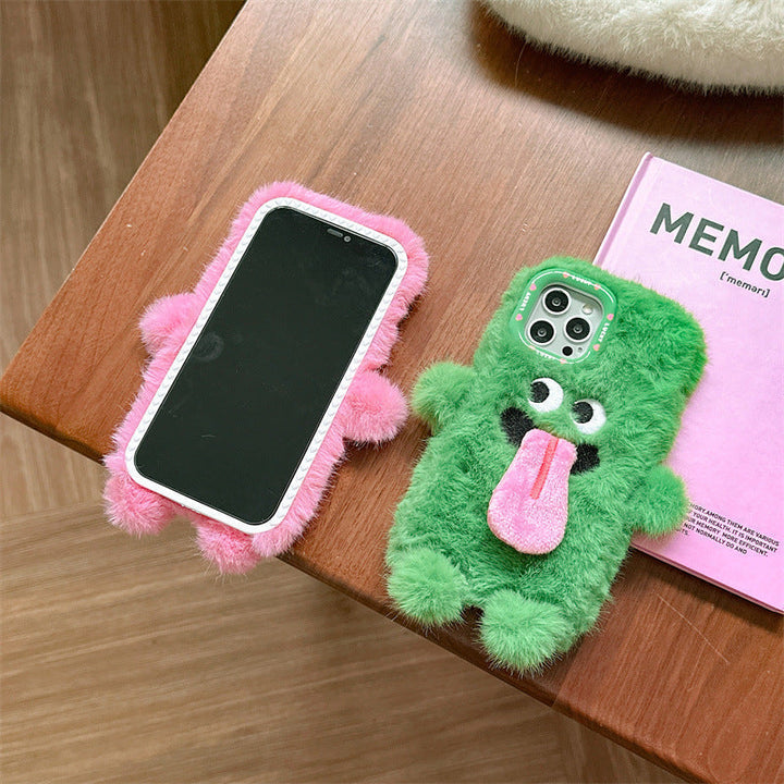 Śmieszny pluszowy pokrowiec na telefon z wystającym językiem do iPhone&