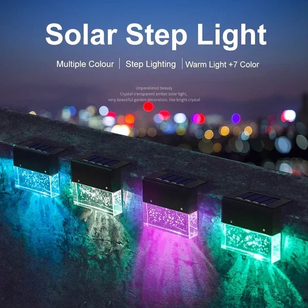 Zestaw 4 Sztuk Lamp Solarowych na Taras, Solarne Lampy Schodowe na Zewnątrz, Ciepła Biała/Zmienna Kolorowa Lampa Solarowa na Płot do Ogrodu