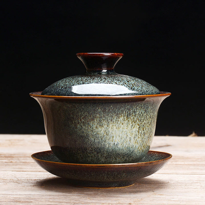Wintage Kiln Ceramic Gaiwan Sancai Filiżanka do herbaty z talerzykiem i pokrywką