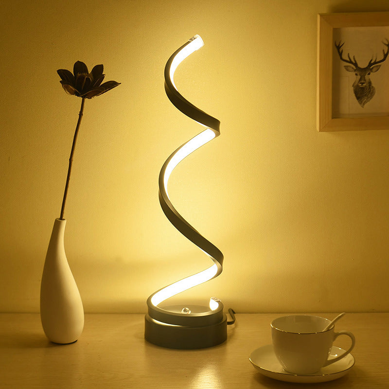 Lampa stołowa Spiral Ribbon Metal Simplicity Czarna/Biała/Złota LED Praca z Okrągłą Bazą w Ciepłym/Białym Świetle