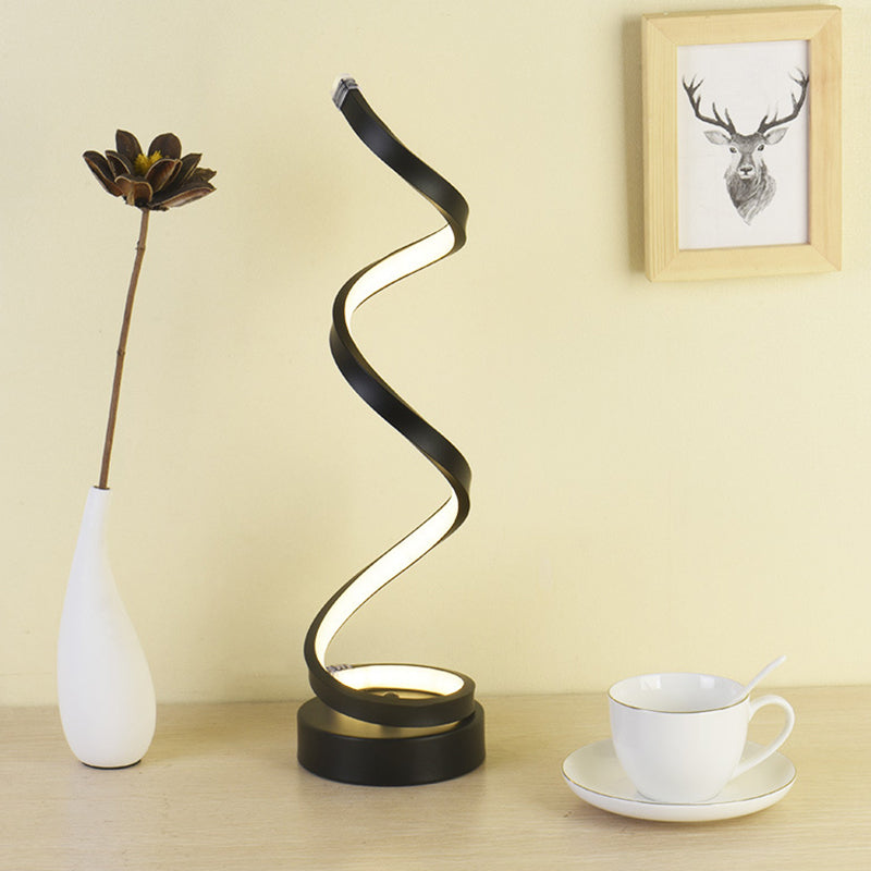 Lampa stołowa Spiral Ribbon Metal Simplicity Czarna/Biała/Złota LED Praca z Okrągłą Bazą w Ciepłym/Białym Świetle