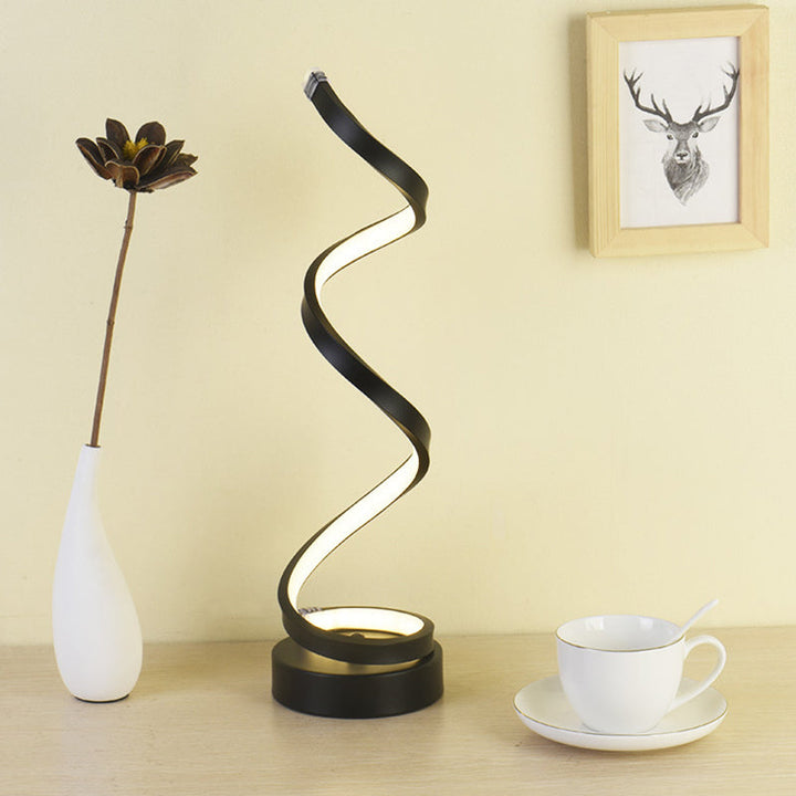 Lampa stołowa Spiral Ribbon Metal Simplicity Czarna/Biała/Złota LED Praca z Okrągłą Bazą w Ciepłym/Białym Świetle