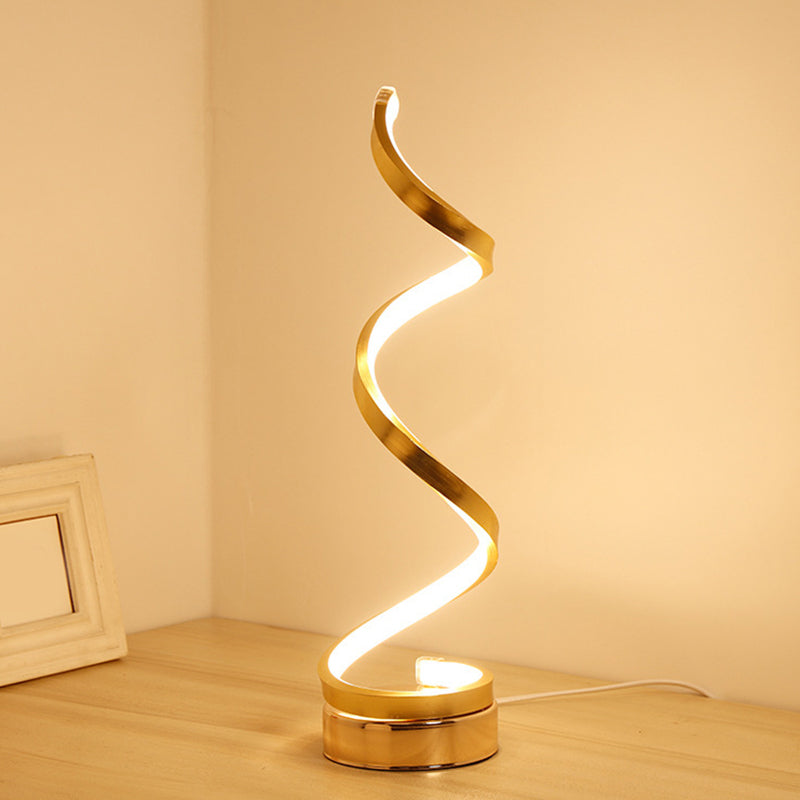 Lampa stołowa Spiral Ribbon Metal Simplicity Czarna/Biała/Złota LED Praca z Okrągłą Bazą w Ciepłym/Białym Świetle