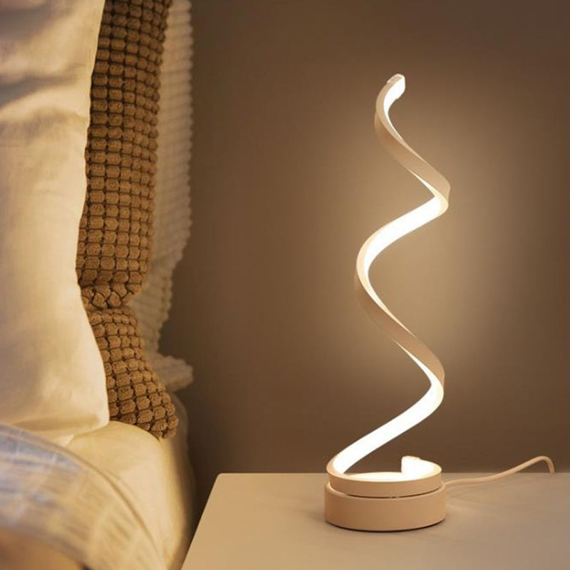Lampa stołowa Spiral Ribbon Metal Simplicity Czarna/Biała/Złota LED Praca z Okrągłą Bazą w Ciepłym/Białym Świetle