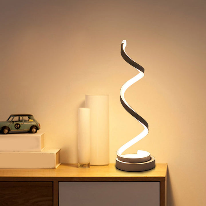 Lampa stołowa Spiral Ribbon Metal Simplicity Czarna/Biała/Złota LED Praca z Okrągłą Bazą w Ciepłym/Białym Świetle