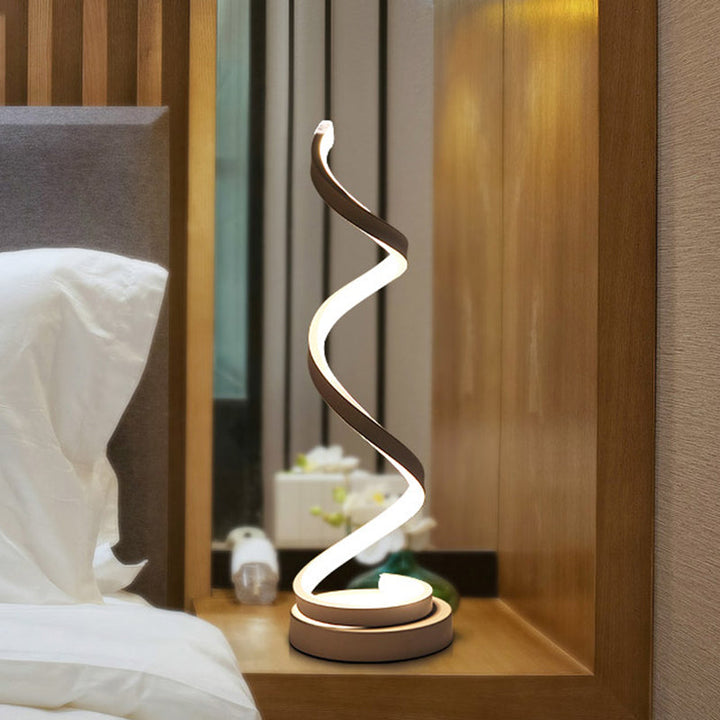 Lampa stołowa Spiral Ribbon Metal Simplicity Czarna/Biała/Złota LED Praca z Okrągłą Bazą w Ciepłym/Białym Świetle