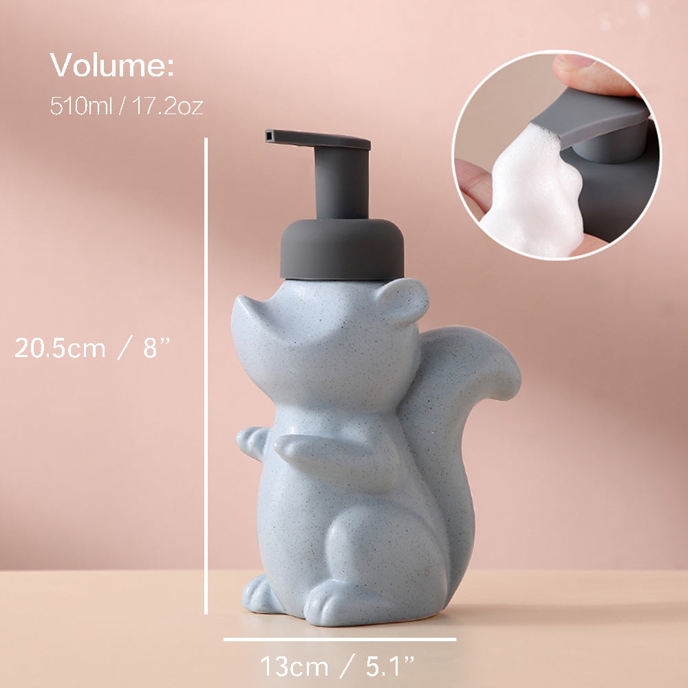 Ceramiczny dozownik do mydła, Pompka piankowa w kształcie wiewiórki, Butelka łazienkowa, Design zwierzęcy, Uzupełnialna wielokrotnego użytku pompka do lotionu do łazienki i kuchni, 510ml/17.2oz