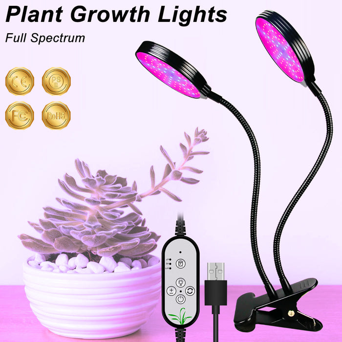 Lampa LED do wzrostu roślin z trzema głowicami, klipsem, zasilaniem USB i regulacją oświetlenia