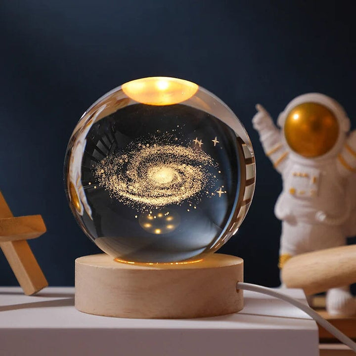 3D Kryształowa Kula Nocna Lampa z Drewnianą Podstawą