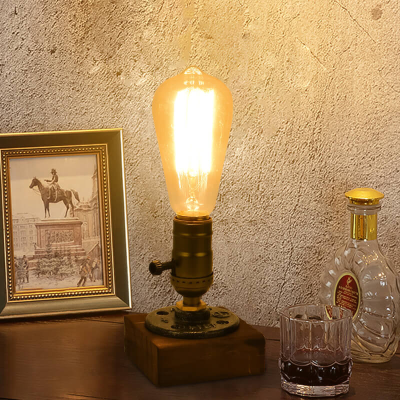 Vintage Industrial Iron Light Bulb 1-Light Table Lamp