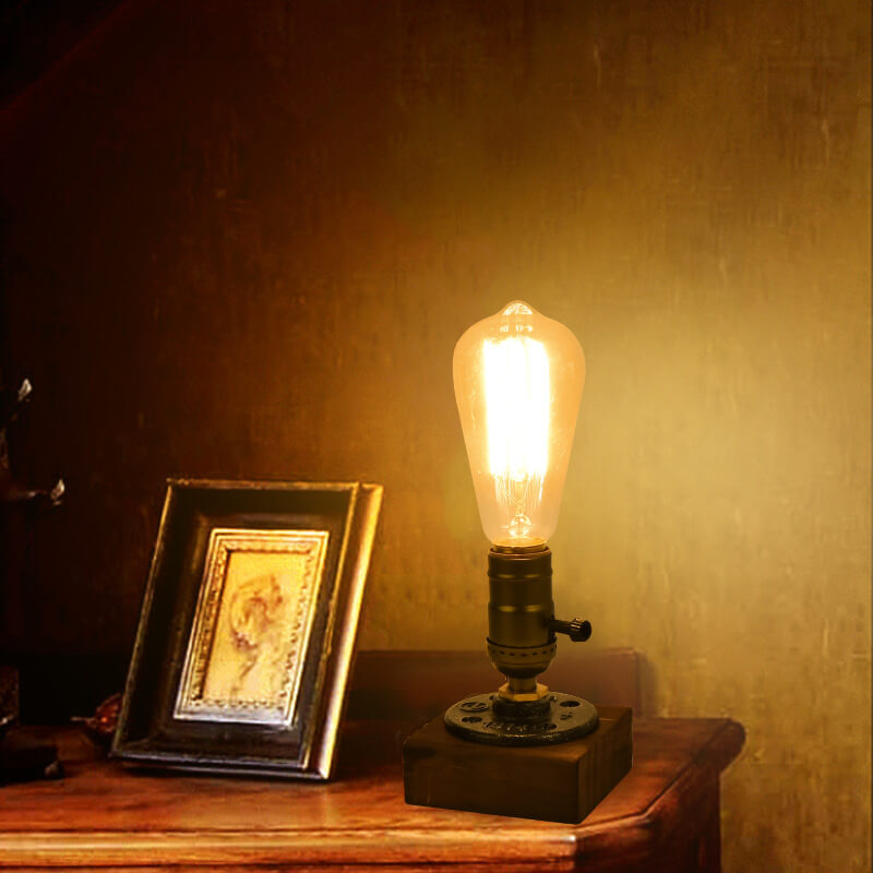 Vintage Industrial Iron Light Bulb 1-Light Table Lamp