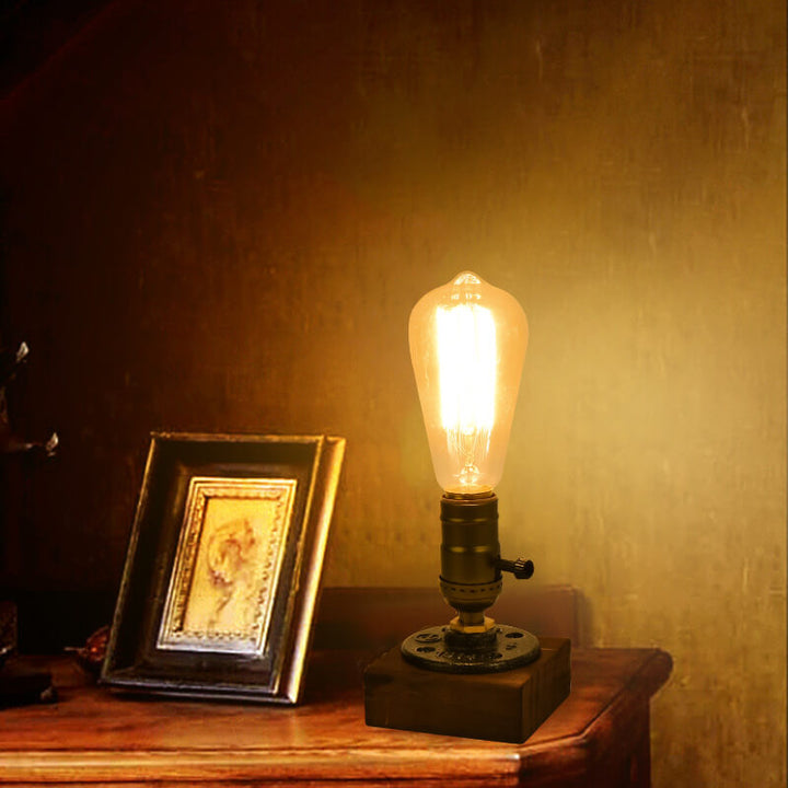 Vintage Industrial Iron Light Bulb 1-Light Table Lamp